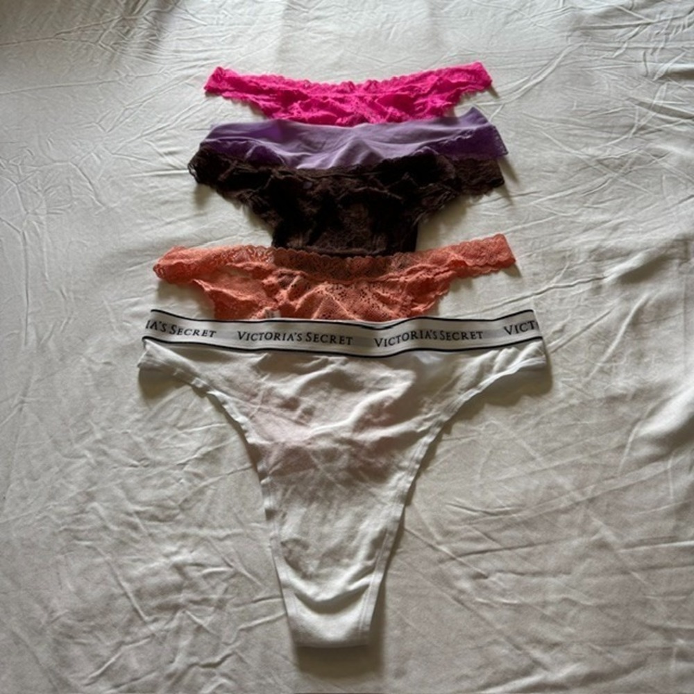 NWT Victoria's Secret‎ Panties Lot of 5 Size L Lace Thong Brazilian Mixed